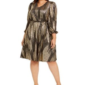 Calvin Klein Plus Size Belted Metallic Dress 22W